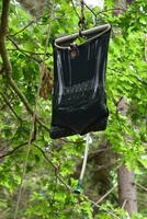 Black Bag Camp Shower Hanging in a Tree photo
