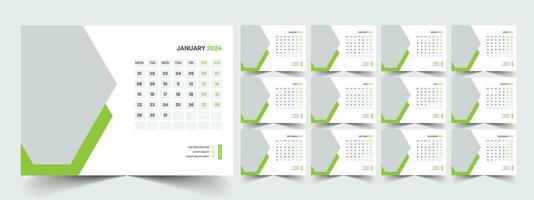 Calendar 2024 planner corporate template design set. Week starts on Monday. template for annual calendar 2024 vector