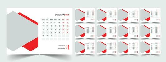 Calendar 2024 planner corporate template design set. Week starts on Monday. template for annual calendar 2024 vector