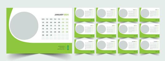 Calendar 2024 planner corporate template design set. Week starts on Monday. template for annual calendar 2024 vector