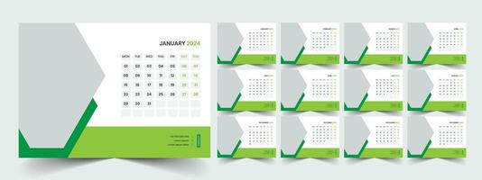 Calendar 2024 planner corporate template design set. Week starts on Monday. template for annual calendar 2024 vector