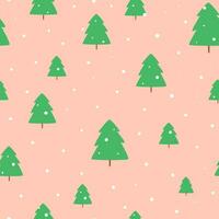 Pink Christmas tree seamless pattern. Snowy winter holiday repeat background with fir trees. Vector New Year forest print, wrap paper, packaging, wallpaper, textile, fabric, simple surface design.