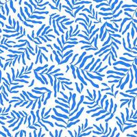 Blue Matisse floral tropical leaves seamless pattern. Abstract floral repeat background. Vector leaf shapes print, wallpaper. Summer organic plants texture for textile design, fabric. Contemporary art