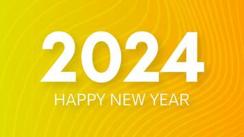 2024 Happy New Year background.  Modern greeting banner template with white 2024 New Year numbers on yellow abstract background with lines. Vector illustration