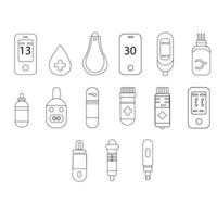 Glucose meter sugar test icons set, outline style  Vector