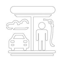 Vector line icon of a small car and a man at a petrol station