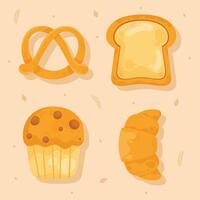 Vector illustration of bread, croissant, and other baked goods