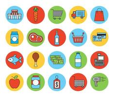 A set of colorful grocery icons vector