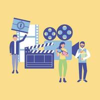 People are holding movie claps and film reels vector