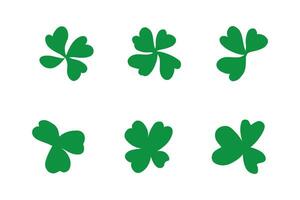 Set of six clover leaves. Flat style. Isolated on white background.St. Patrick s Day, lucky Concept. vector