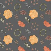 Abstract Boho Seamless Pattern with various shapes isolated on dark background. Warml boho element. vector