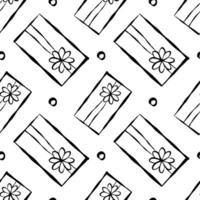 Seamless pattern with Christmas birthday doodle gift boxes. Wrapping paper pattern, bows and ribbons. vector