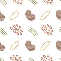 Seamless Pattern abstract boho style with blob brush, dots, line, oval. Various shapes. isolated on white background. vector