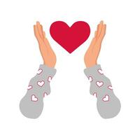 Heart in hands. Shape of heart in human hand. Valentine's day. Isolated on white background.  Flat  Design. vector