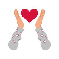 Heart in hands. Shape of heart in human hand. Valentine's day. Isolated on white background.  Flat  Design. vector