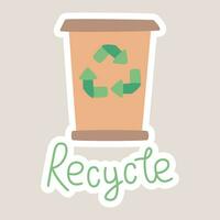 Vector isolated sticker of a Trash can with a Recycle sign