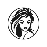 A logo of girl in circle icon woman vector silhouette isolated design pretty and luxury lifestyle concept
