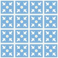 Traditional ancient greek or mediterranean ornament with square tiles, blue and yellow elements. Vector abstract seamless pattern.