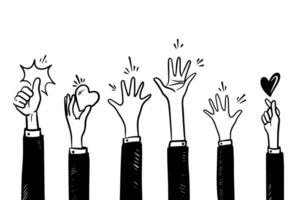 doodle hands up,Hands clapping. applause gestures. clapping. vector illustration