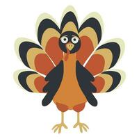 Vector illustration of Thanksgiving Turkey isolated on white background. Simple Flat turkey for kids, Banner, Postcard. Festive design element for November celebration, Seasonal Decorative bird.