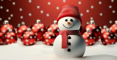 Festive New Year's snowman, Christmas background postcard - AI generated image photo