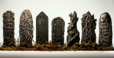 Gloomy tombstones in the cemetery, halloween festival of the dead - AI generated image photo