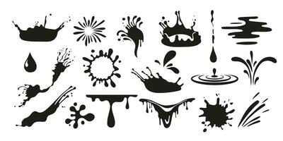 Splash silhouette with droplets. Splash vector. Droplet icon. Splash set.Water drops shapes, liquid burst splashes and ink blot hand drawn. vector