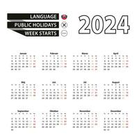 Calendar 2024 in Slovak language, week starts on Monday. vector