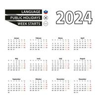 Calendar 2024 in Slovenian language, week starts on Monday. vector