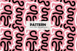 Squiggly white and black line shapes pink background seamless repeat pattern vector