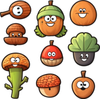 a set of cartoon acorns with different facial expressions ai generative png