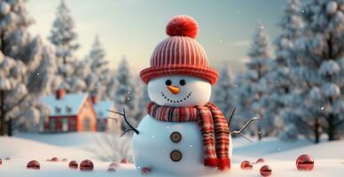 Festive New Year's snowman, Christmas background postcard - AI generated image photo