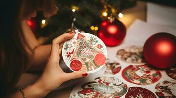 Woman Holding White Christmas Ornament photo