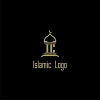IC initial monogram for islamic logo with mosque icon design vector