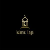 GJ initial monogram for islamic logo with mosque icon design vector