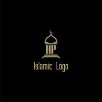 HP initial monogram for islamic logo with mosque icon design vector