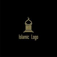 HM initial monogram for islamic logo with mosque icon design vector