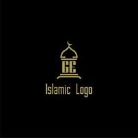 GE initial monogram for islamic logo with mosque icon design vector