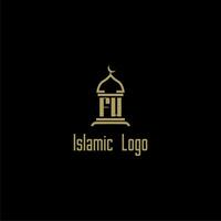 FW initial monogram for islamic logo with mosque icon design vector