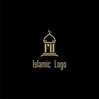 FW initial monogram for islamic logo with mosque icon design vector