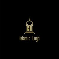 GN initial monogram for islamic logo with mosque icon design vector