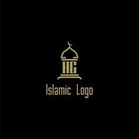 HG initial monogram for islamic logo with mosque icon design vector