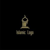 HF initial monogram for islamic logo with mosque icon design vector