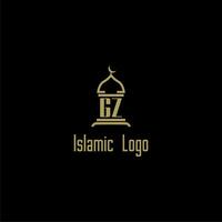 GZ initial monogram for islamic logo with mosque icon design vector