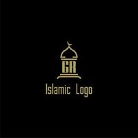 GR initial monogram for islamic logo with mosque icon design vector
