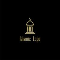 HQ initial monogram for islamic logo with mosque icon design vector