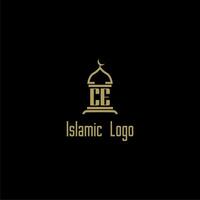 CE initial monogram for islamic logo with mosque icon design vector