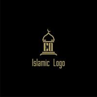 EQ initial monogram for islamic logo with mosque icon design vector