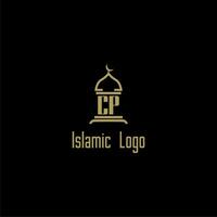 CP initial monogram for islamic logo with mosque icon design vector
