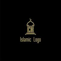 CK initial monogram for islamic logo with mosque icon design vector